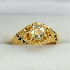Rose Cut Diamond Victorian Solitaire Ring with Ivy Leaf Accents.JPG