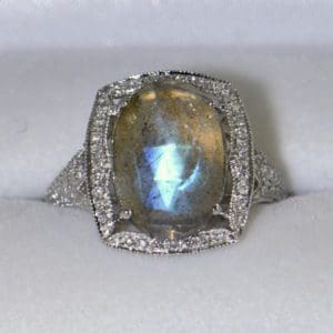 Rose Cut Labdradorite ring in white gold and diamonds 3