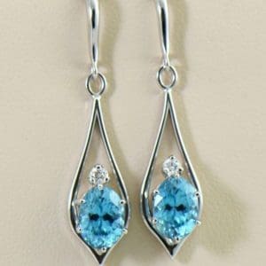 Cambodian Blue Zircon Dangle Earrings white gold.JPG