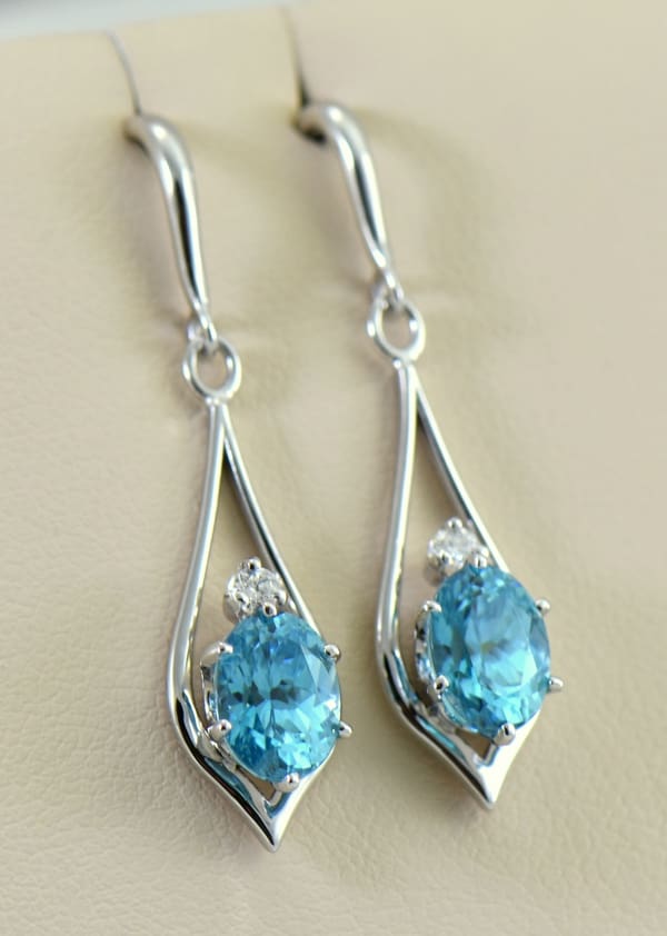 Natural Blue Zircon & Diamond Earrings in White Gold
