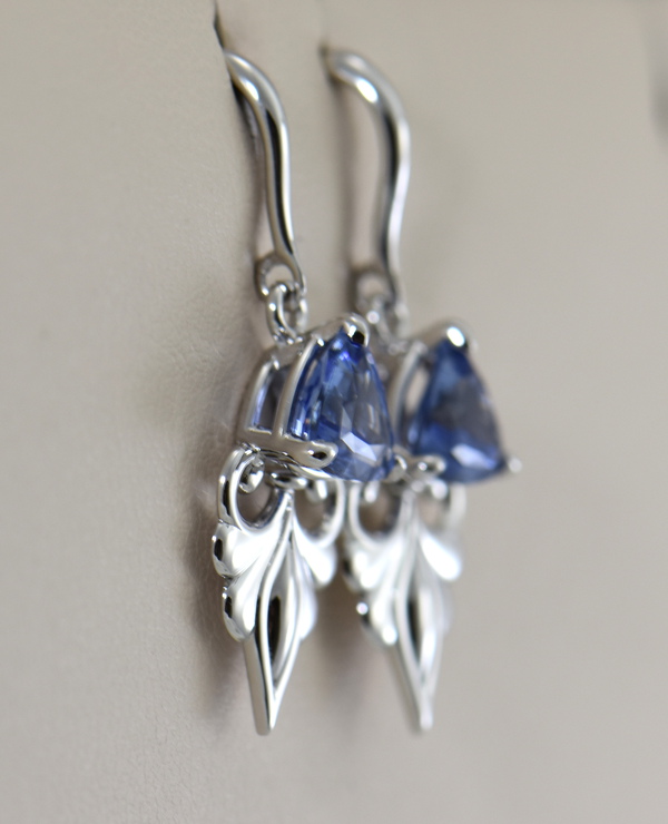 Custom Ceylon Medium Blue Sapphire White Gold Dangle Earrings 2.JPG