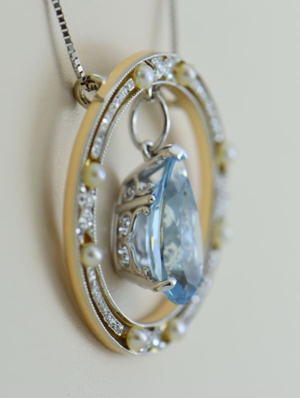 Edwardian Rose Cut Diamond  Pearl Circle Pendant with Aquamarine Dangle 3.JPG