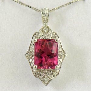 Vintage Style Radiant Cut Pink Tourmaline Pendant  Earring Set 4.JPG