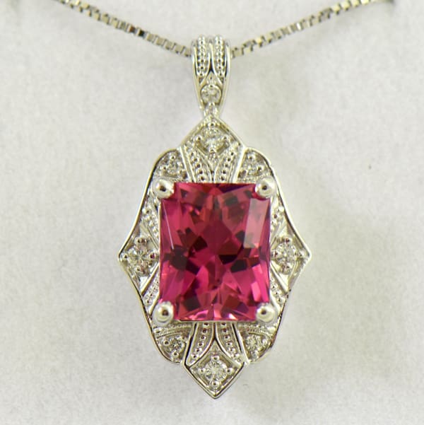 Vintage Style Radiant Cut Pink Tourmaline Pendant  Earring Set 4.JPG