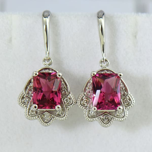 Vintage Style Radiant Cut Pink Tourmaline Pendant  Earring Set 5.JPG