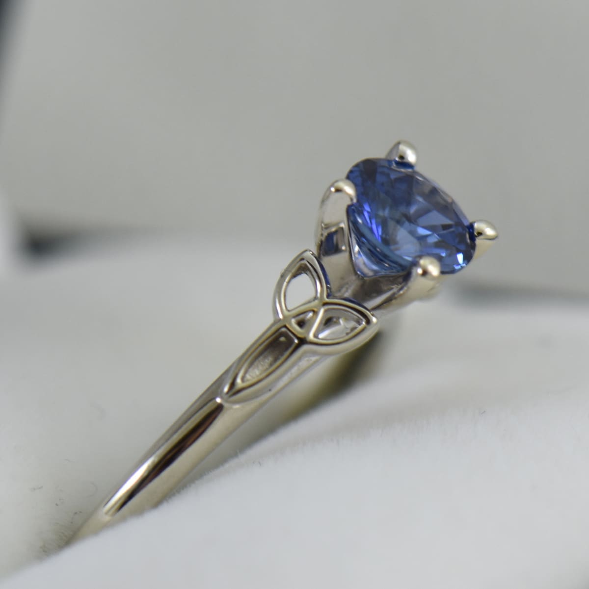 Blue Sapphire Engagement Ring with Celtic Trinity Accents