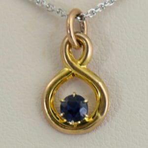 Edwardian Infinity Pendant with Round Blue Sapphire Pin Conversion.JPG