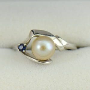 Mid Century Cultured Pearl  Sapphire Ring 3.JPG