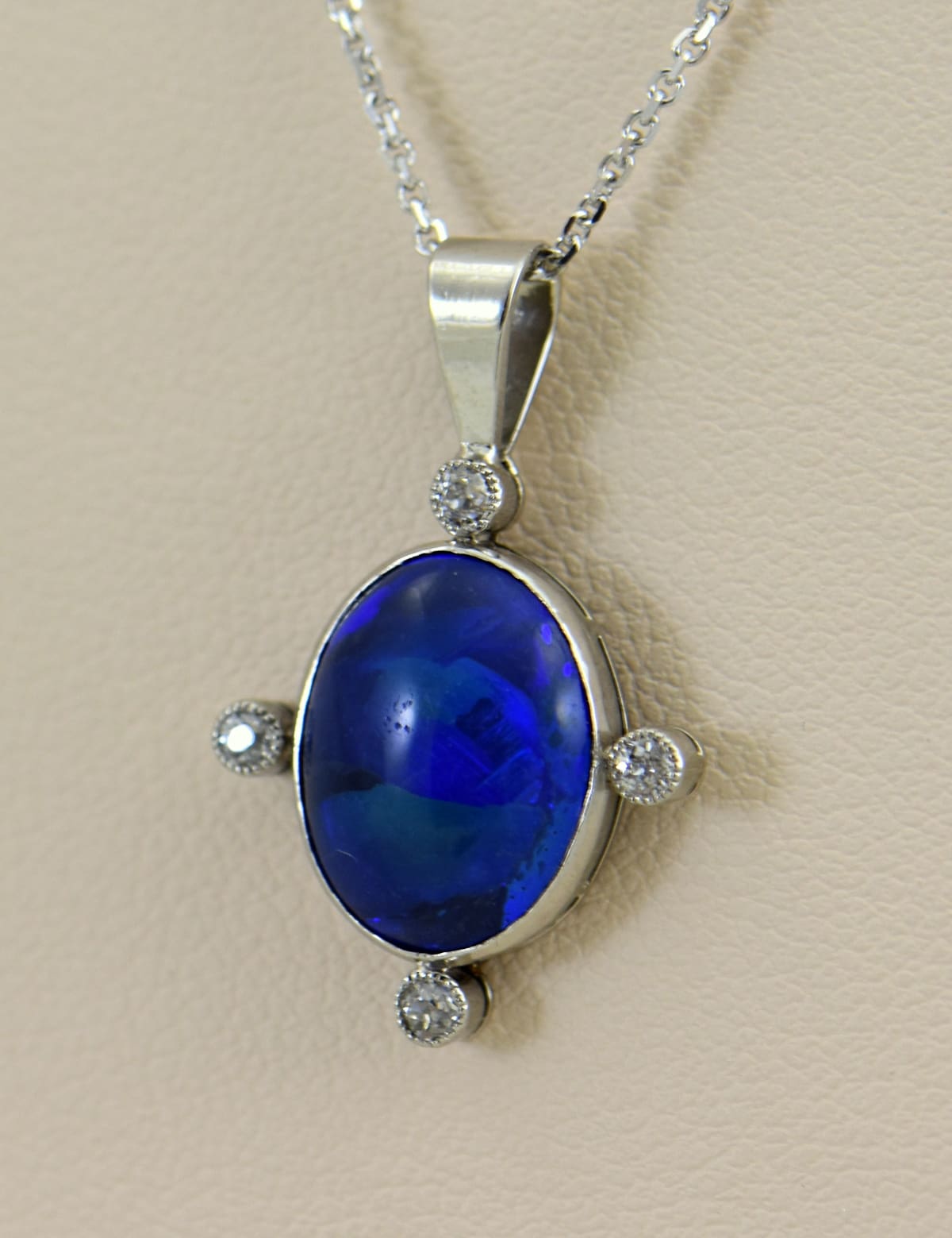 Art Deco Peacock Hued Black Opal & Diamond Pendant