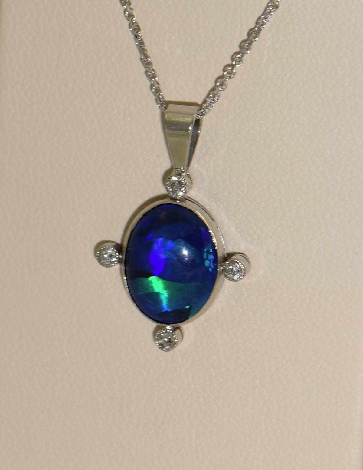 Art Deco Peacock Hued Black Opal &amp; Diamond Pendant - thumbnail 5