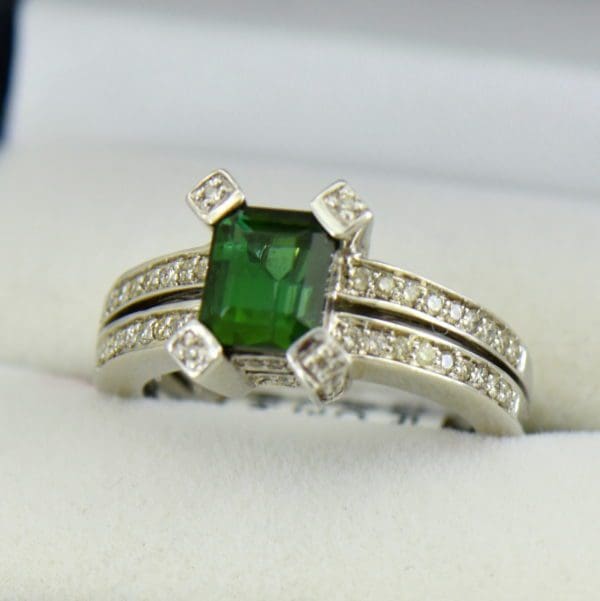 modern estate emerald cut green tourmaline ring
