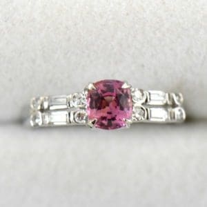 Mid Century platinum ring with Padparadscha Sapphire 2.JPG
