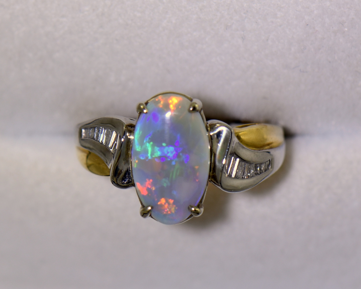 Custom Australian Opal Ring in Platinum & Yellow Gold