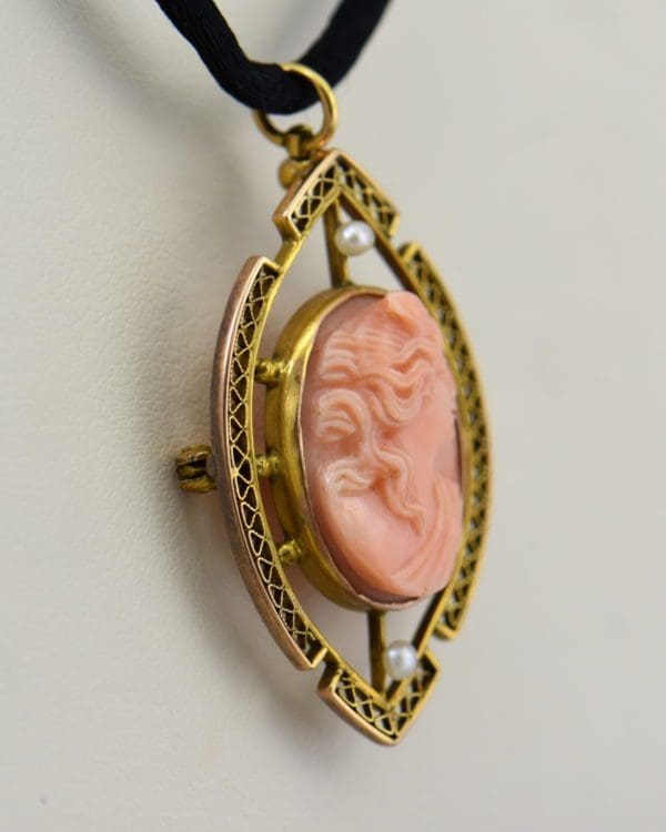 Carved Coral Cameo Pin pendant in Filigree 2.JPG