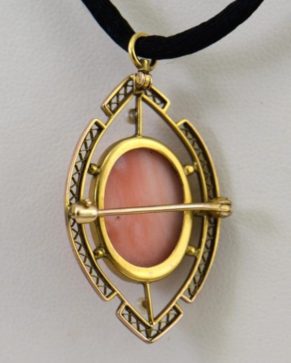 Carved Coral Cameo Pin pendant in Filigree 3.JPG
