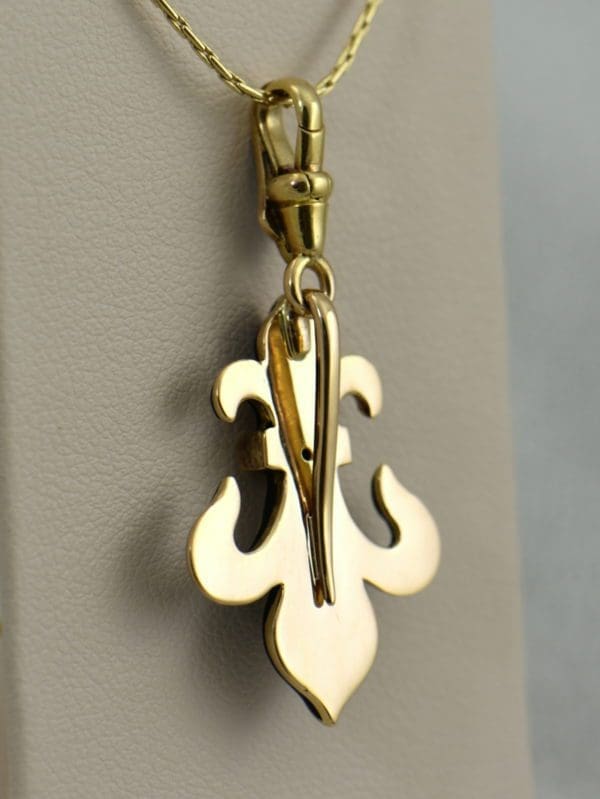 Victorian Black Enamel Rose Cut Diamond Fleur De Lis Pendant 2.JPG