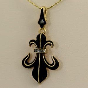 Victorian Black Enamel Rose Cut Diamond Fleur De Lis Pendant 3.JPG