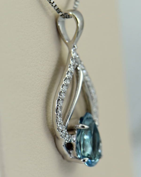 Nigerian Dark Aquamarine Diamond Pear Shape Pendant 3.JPG