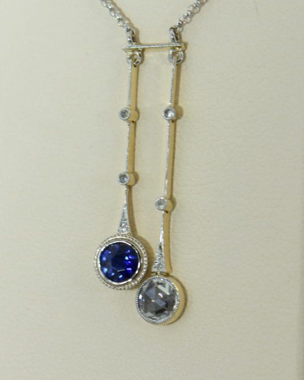 Unheated Blue Sapphire Rose Cut Diamond Neglegee circa 1900.JPG