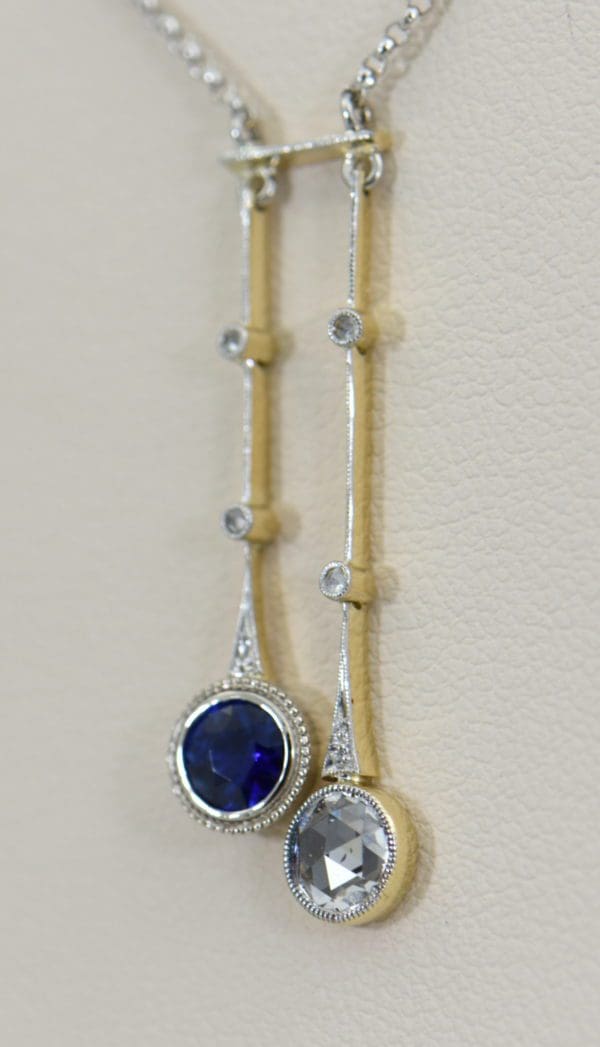Unheated Blue Sapphire Rose Cut Diamond Neglegee circa 1900 5.JPG