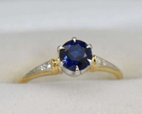 late deco granat bros navy blue sapphire engagement ring thin shank 4.JPG