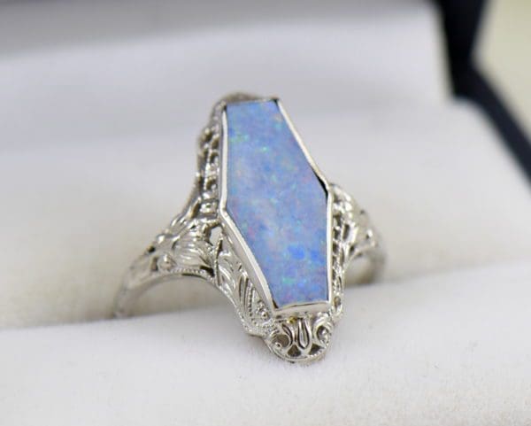 Art Deco filigree ring with hexagonal australian Opal.JPG