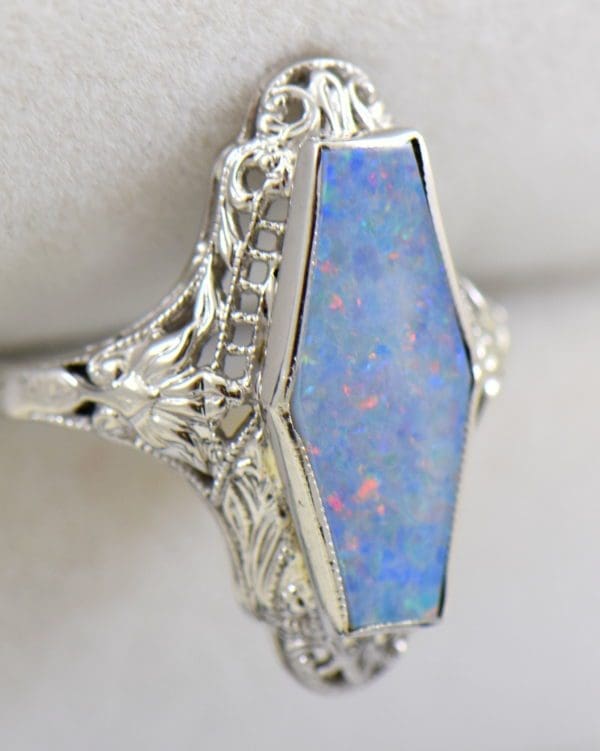 Art Deco filigree ring with hexagonal australian Opal 3.JPG