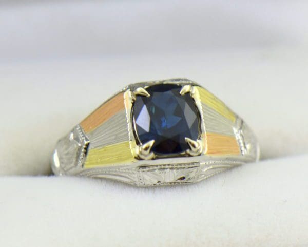 Deco Gents Sapphire Ring in Tricolor Gold.JPG