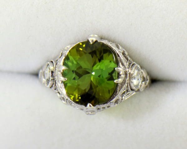 Deco Green Tourmaline Rose Cut Diamond Filigree Ring.JPG