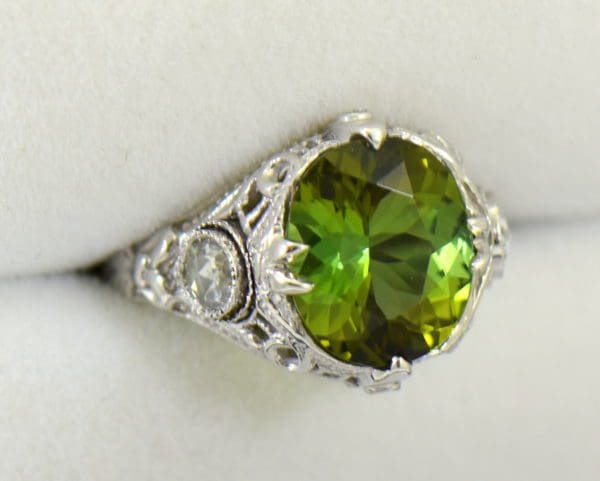 Deco Green Tourmaline Rose Cut Diamond Filigree Ring 2.JPG Copy