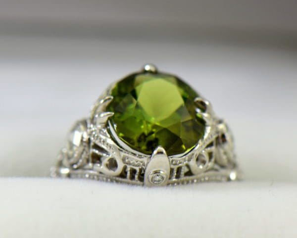 Deco Green Tourmaline Rose Cut Diamond Filigree Ring 5.JPG