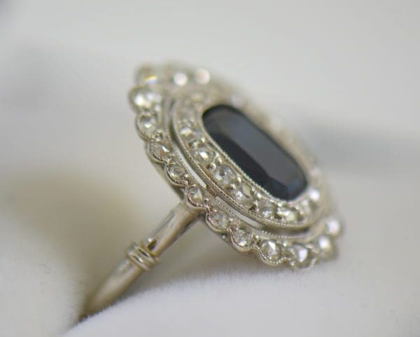 Edwardian Sapphire Ring in Rose Cut Diamond Double Halo 4.JPG