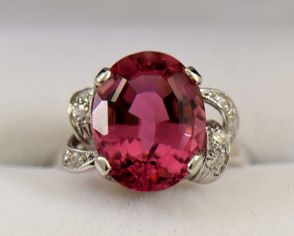 Mid Century Rosy Pink Tourmaline Cocktail Ring