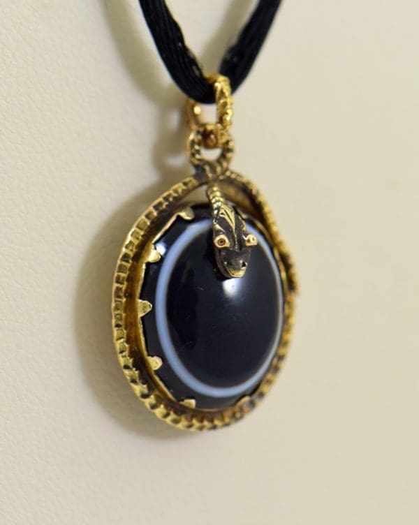 Victorian Bullseye Agate Mourning Locket Pendant with Snake Motif.JPG