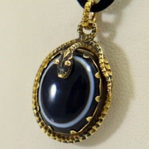 Victorian Bullseye Agate Mourning Locket Pendant with Snake Motif 2.JPG