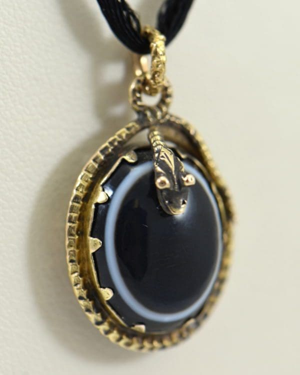 Victorian Bullseye Agate Mourning Locket Pendant with Snake Motif 4.JPG