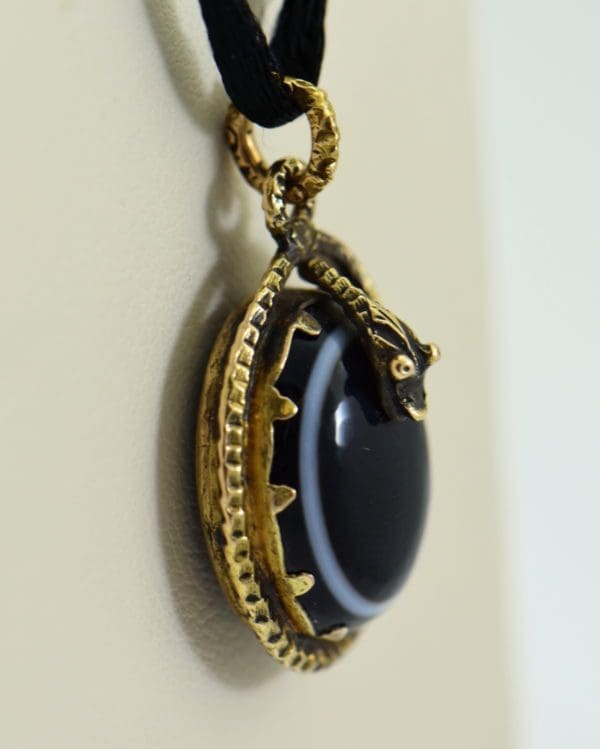 Victorian Bullseye Agate Mourning Locket Pendant with Snake Motif 5.JPG