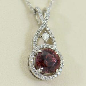 African Pink Rose Zircon Diamond Halo Pendant White Gold 5.JPG