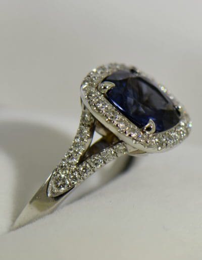 Burmese blue grey spinel in cushion halo engagement ring 3.JPG