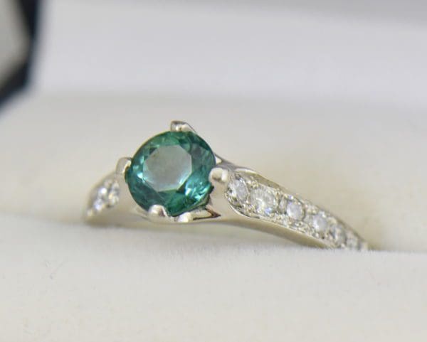 Diane s Edwardian Round Teal Tourmaline Diamond Solitaire Engagement Ring.JPG