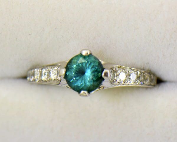 Diane s Edwardian Round Teal Tourmaline Diamond Solitaire Engagement Ring 2.JPG