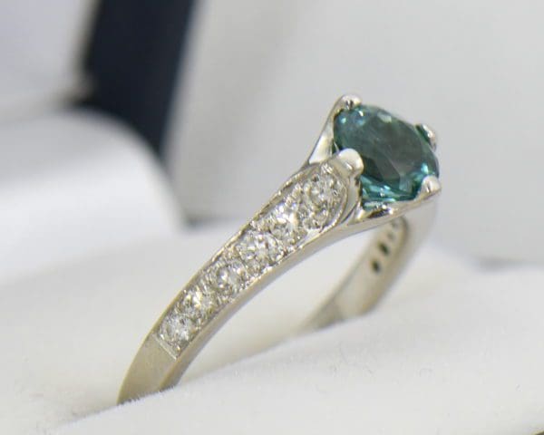 Diane s Edwardian Round Teal Tourmaline Diamond Solitaire Engagement Ring 4.JPG