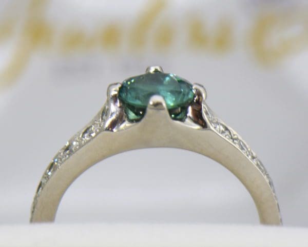 Diane s Edwardian Round Teal Tourmaline Diamond Solitaire Engagement Ring 5.JPG