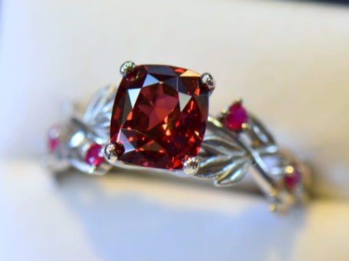 G Custom 7ct Garnet Floral Engagement Ring with Ruby Leaves in band 7.JPG