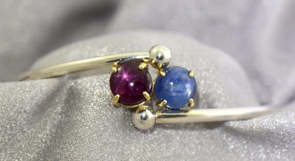 Kendra s 2 stone Silver Cuff Bracelet with Star Ruby Cat s Eye Kyanite 2.JPG