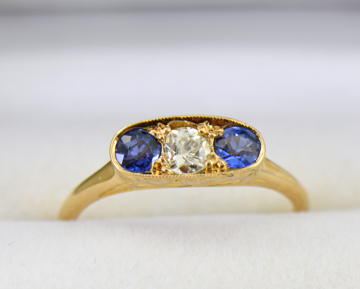 Edwardian Sapphire & Diamond Ring, Cushion 4.59ct.
