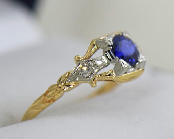 Late Deco Yellow Gold Blue Sapphire Engagement Ring Flower of Love 5.JPG