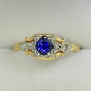 Late Deco Yellow Gold Blue Sapphire Engagement Ring Flower of Love 7.JPG