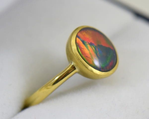 Lightning Ridge Red Flagstone Black Opal Solitaire Ring in 18k yellow gold 3.JPG