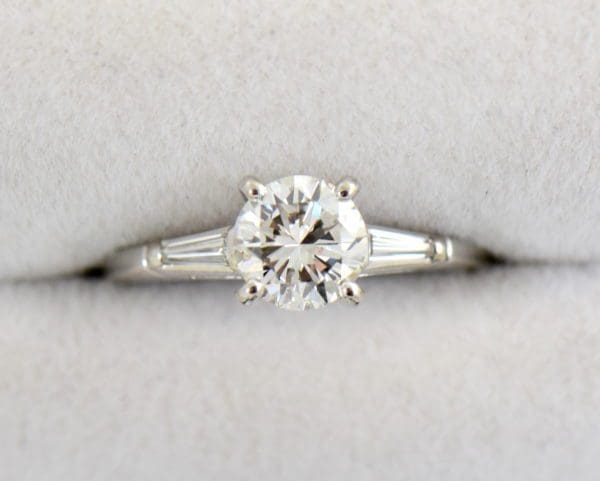 Mid Century Platinum 1ct Diamond Ring with Baguette accents.JPG